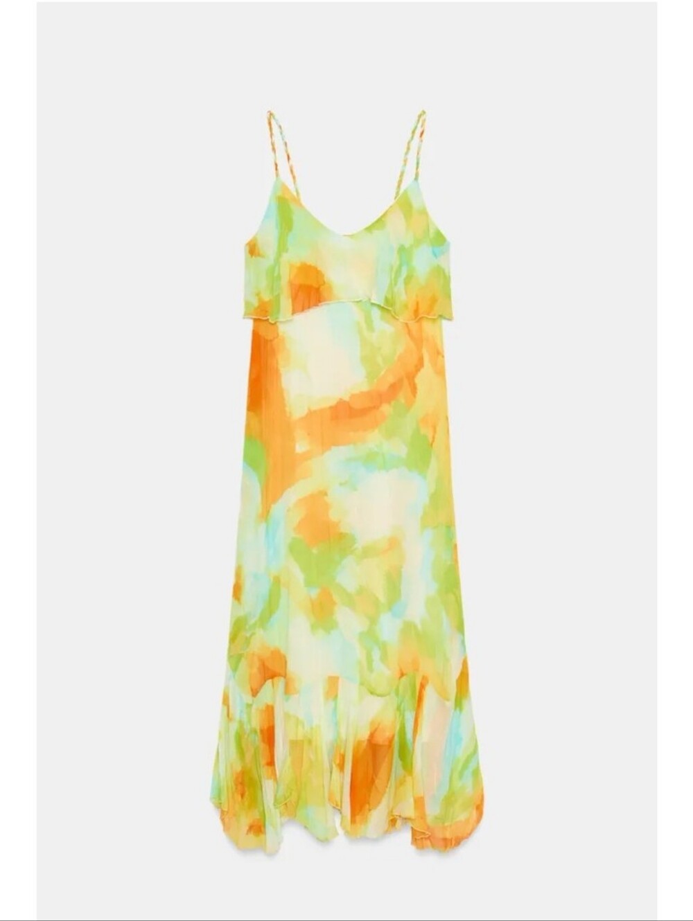 Zara Watercolor Tie-Dye Print Ruffle Midi Dress Sz-L - Picture 1 of 13